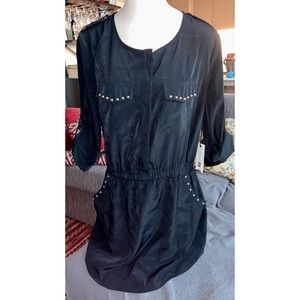 NWT $29.80 FOREVER 21 LNG-SLV BLACK KNEE-LENGTH DRESS, SZ L